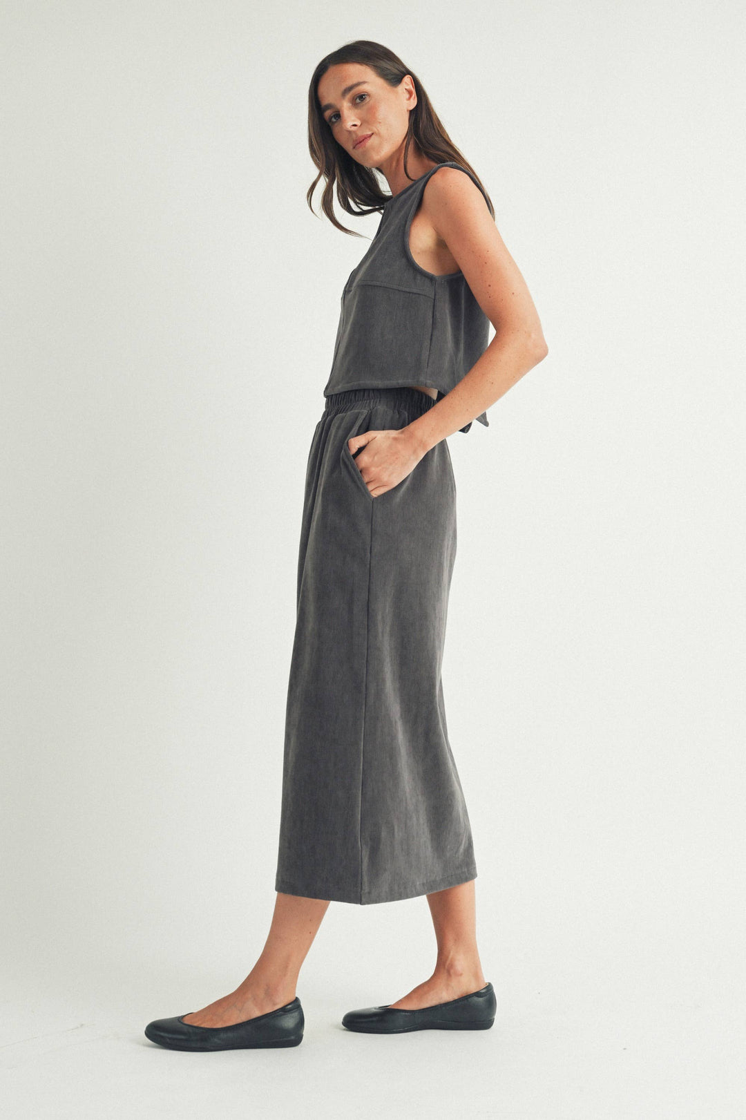 CORDUROY CASUAL MIDI SKIRT
