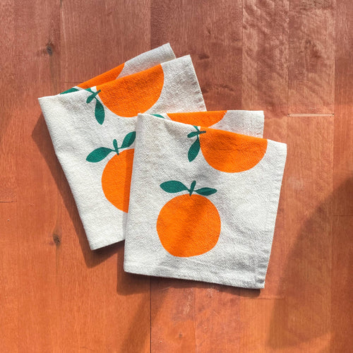 Hand Printed Natural Cotton Cloth Napkins, Cara Cara Oranges BB22