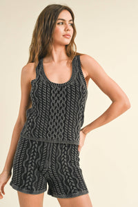 T3371ST DYE AND WASH CABLE KNITTED TOP