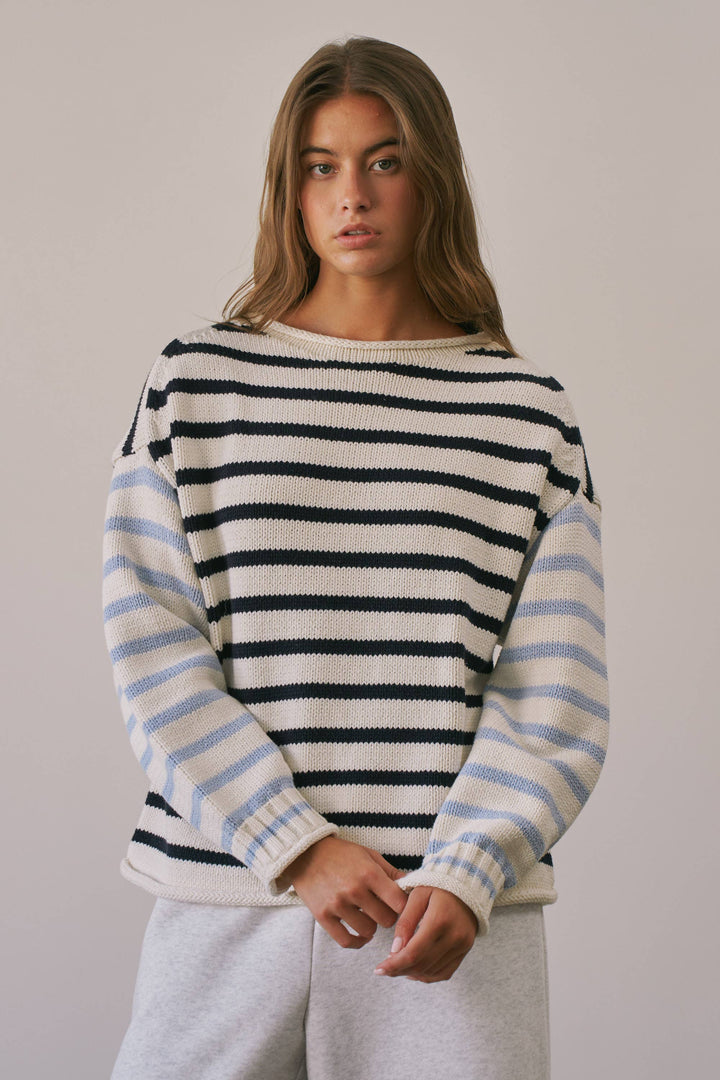 BSW4038 Stripe Oversized Rollup Heavyweight Sweater