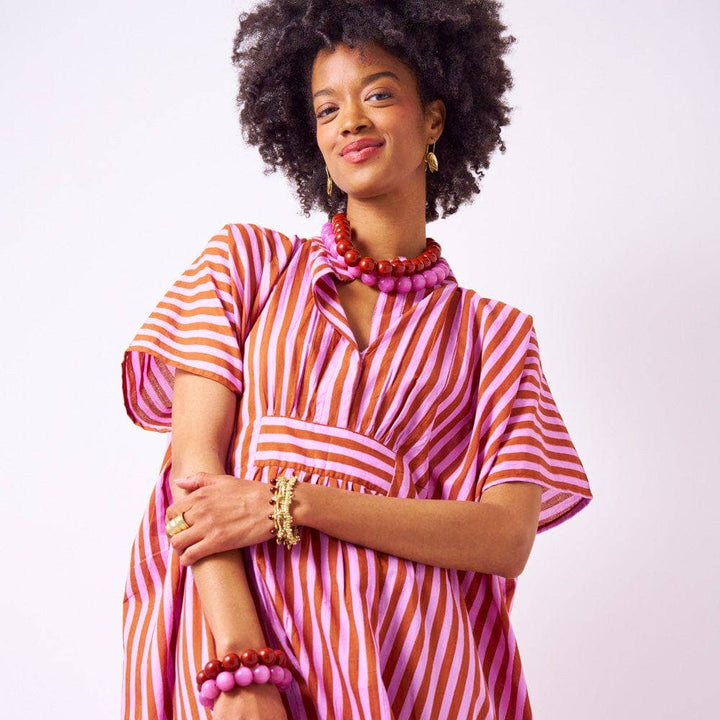 Margot Stripe Kaftan Rust + Lilac INK792