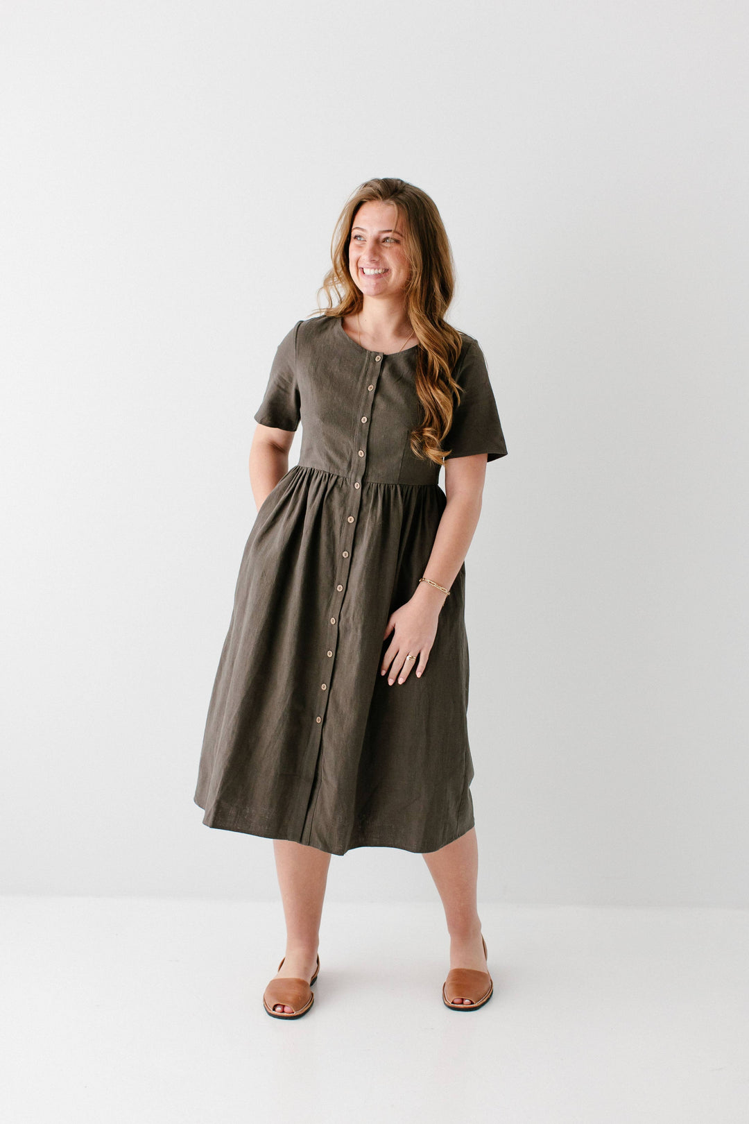 Adeline Button Down A-Line Midi Dress MSE23