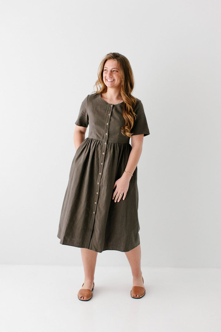 Adeline Button Down A-Line Midi Dress MSE23