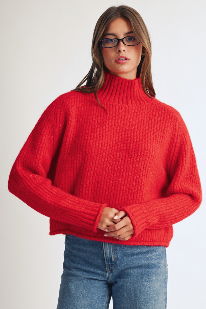 348K Soft Brushed Mock Neck Sweater