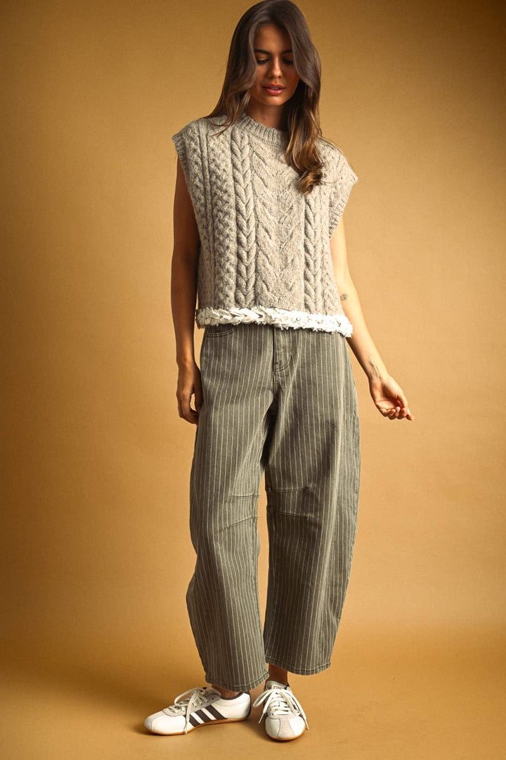 PINSTRIPED BARREL PANTS MM763