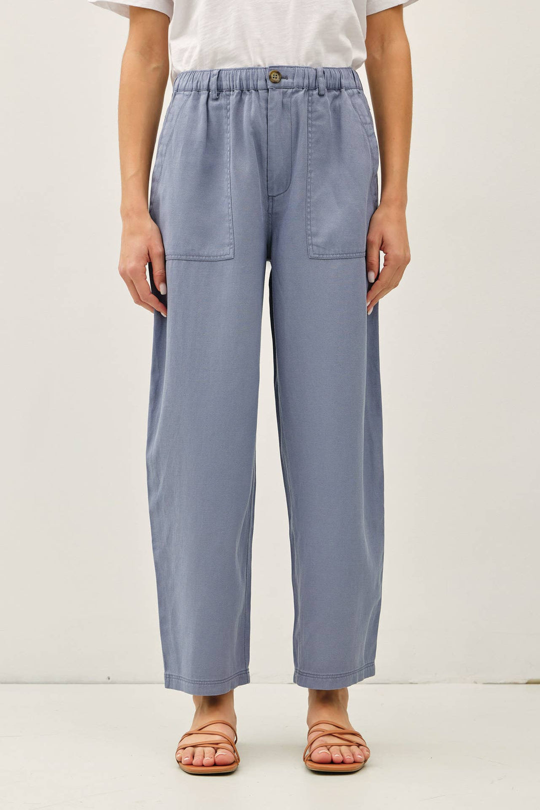 TENCEL LINEN BLEND BARREL TAPERED PANTS BC562