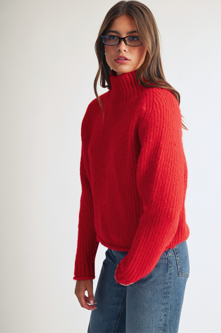 348K Soft Brushed Mock Neck Sweater