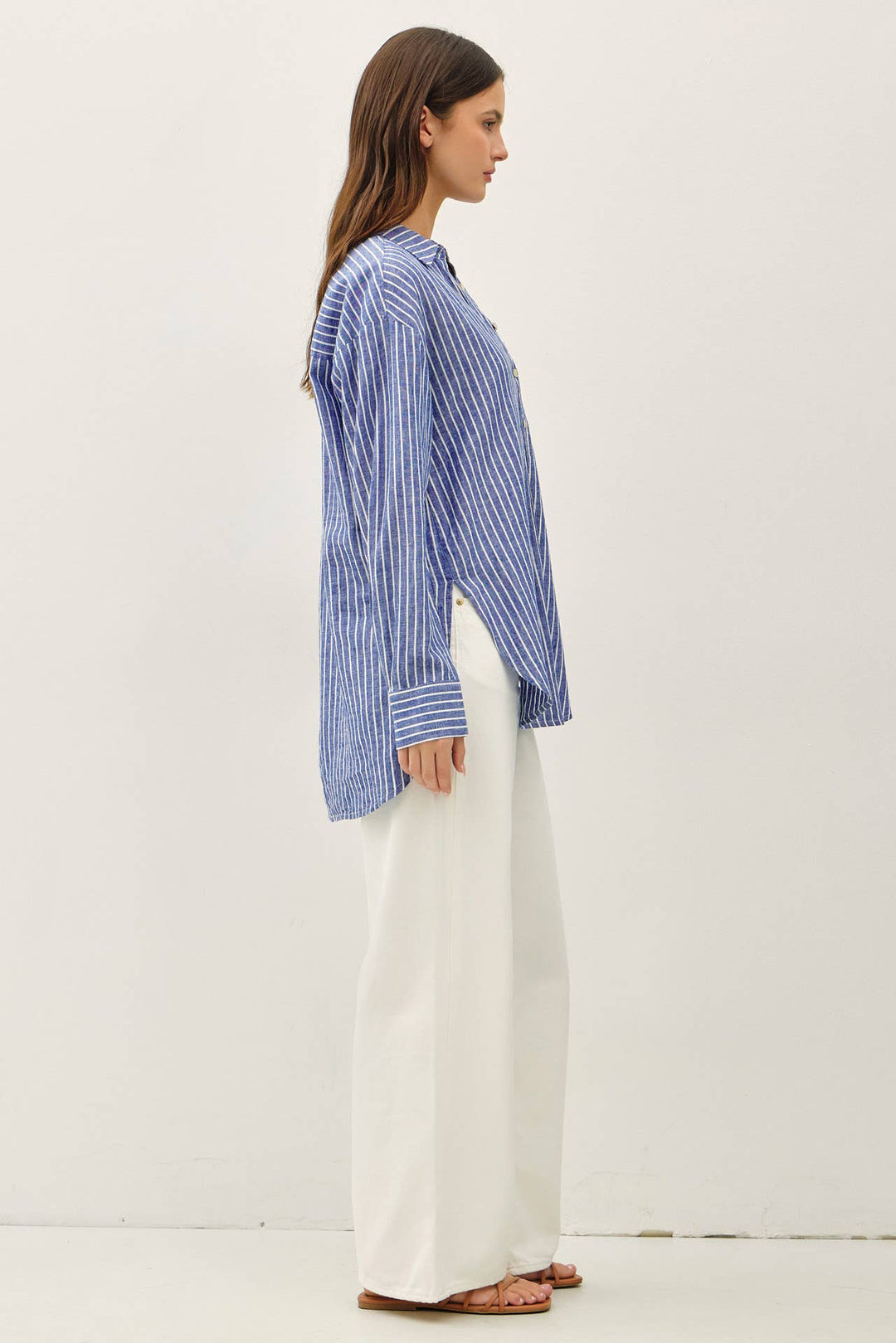 COTTON LINEN BLEND LONG SLEEVE BUTTON UP SHIRT BC4298