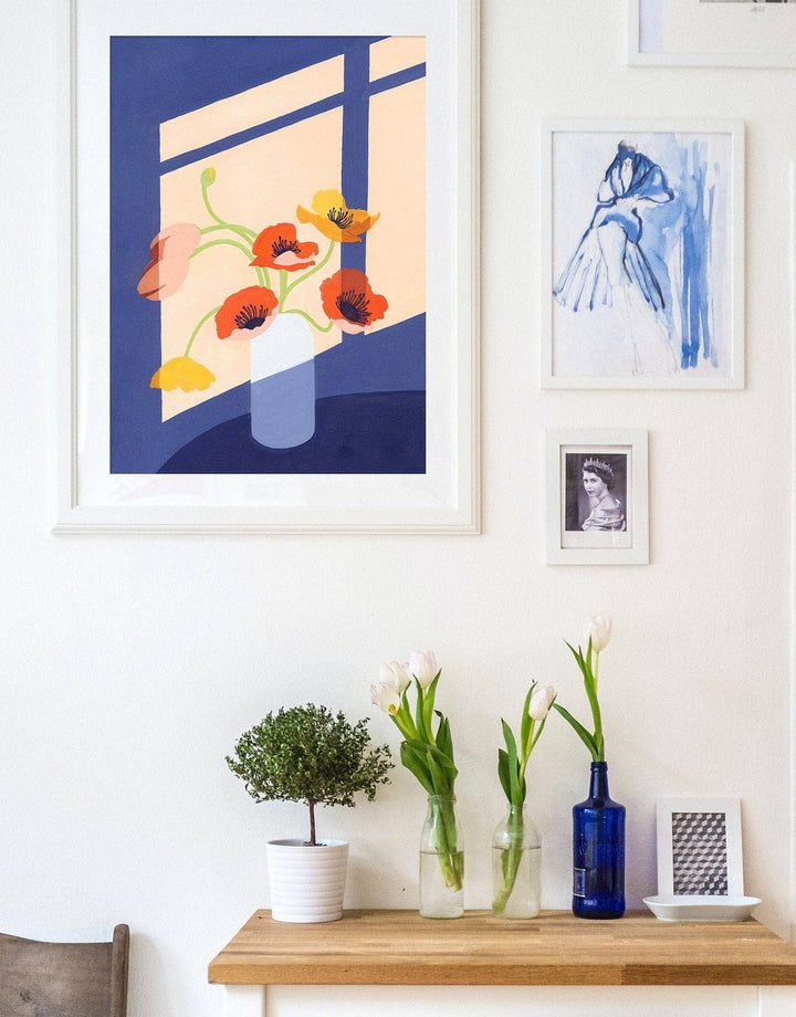 Poppies Art Print, Floral Wall Art, Colorful Floral Art JWS01