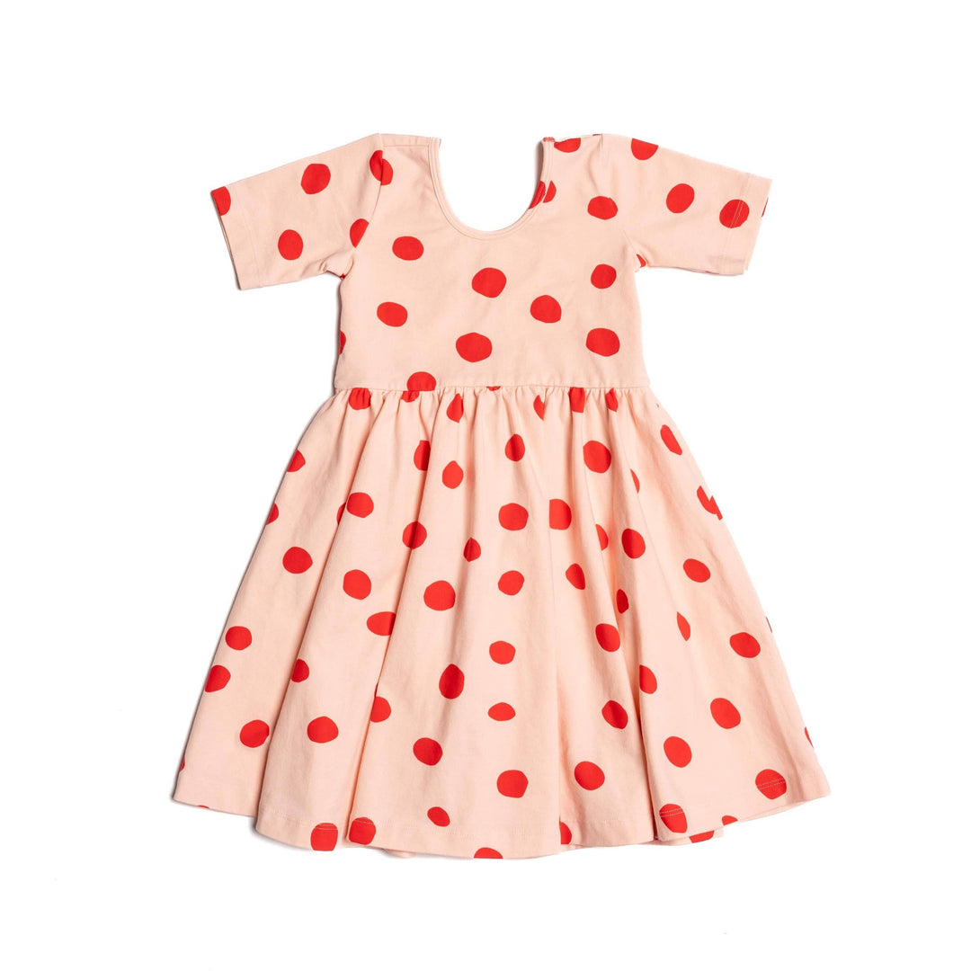 The Short Sleeve Ballet Dress in Blush Dot AM32