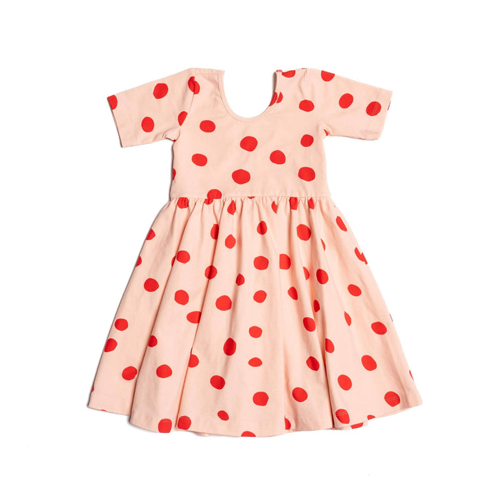 The Short Sleeve Ballet Dress in Blush Dot AM32