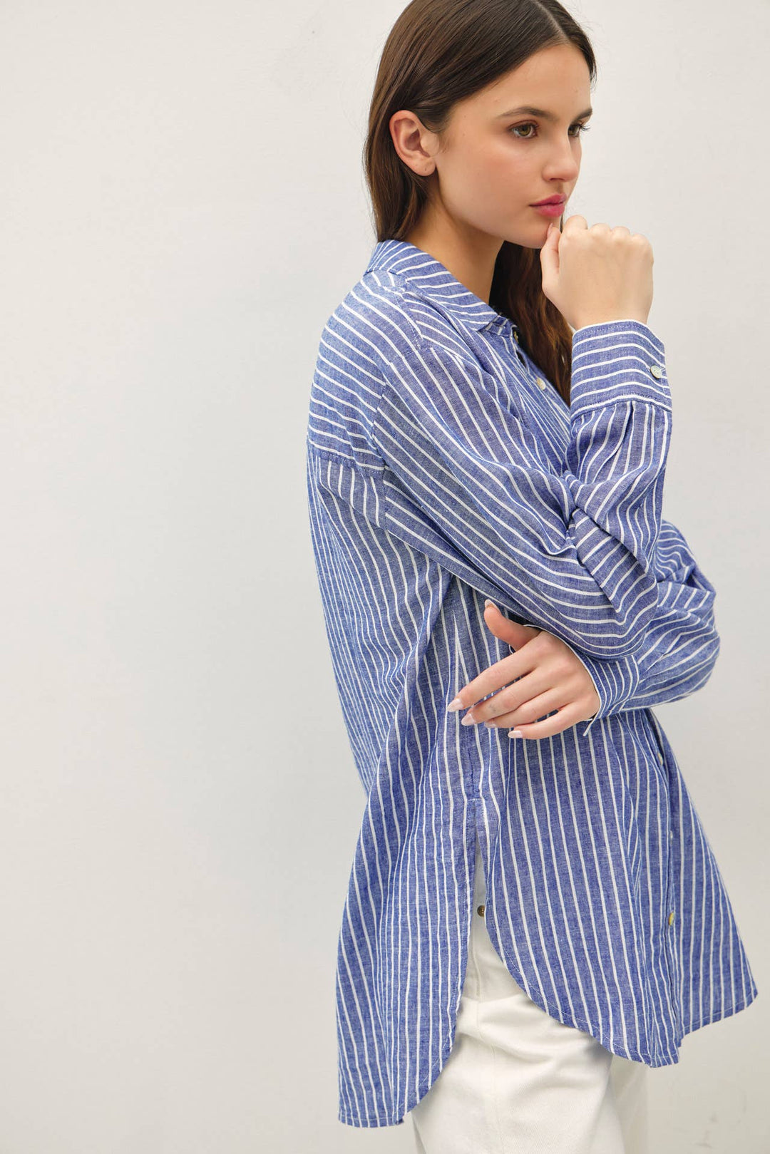 COTTON LINEN BLEND LONG SLEEVE BUTTON UP SHIRT BC4298