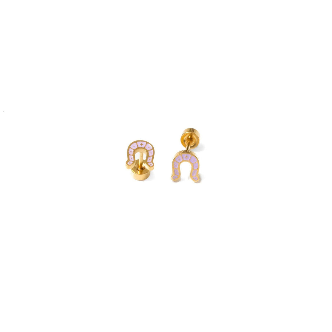 Horseshoe Stud Earrings - Hypoallergenic, Flat Back, Girl PPE26