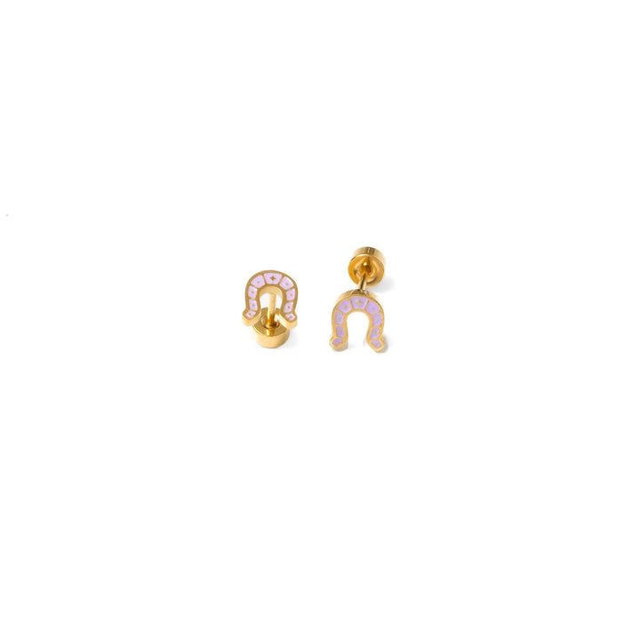 Horseshoe Stud Earrings - Hypoallergenic, Flat Back, Girl PPE26