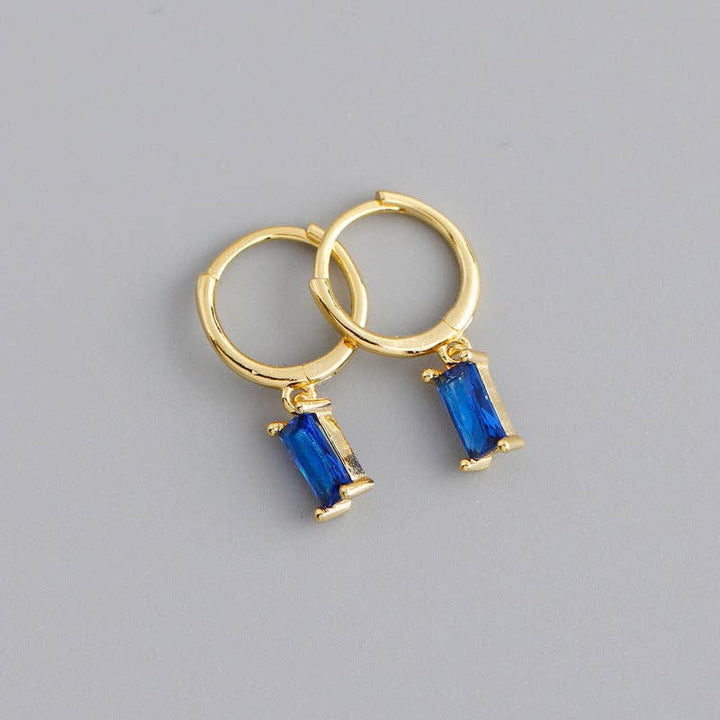 Emerald Cut Color Gem Drop Earrings in 925 Sterling Silver