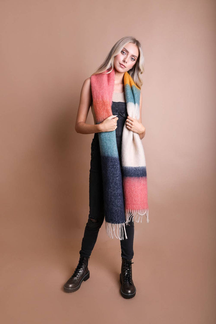 Winter Color Block Faux Mohair Scarf - LT224
