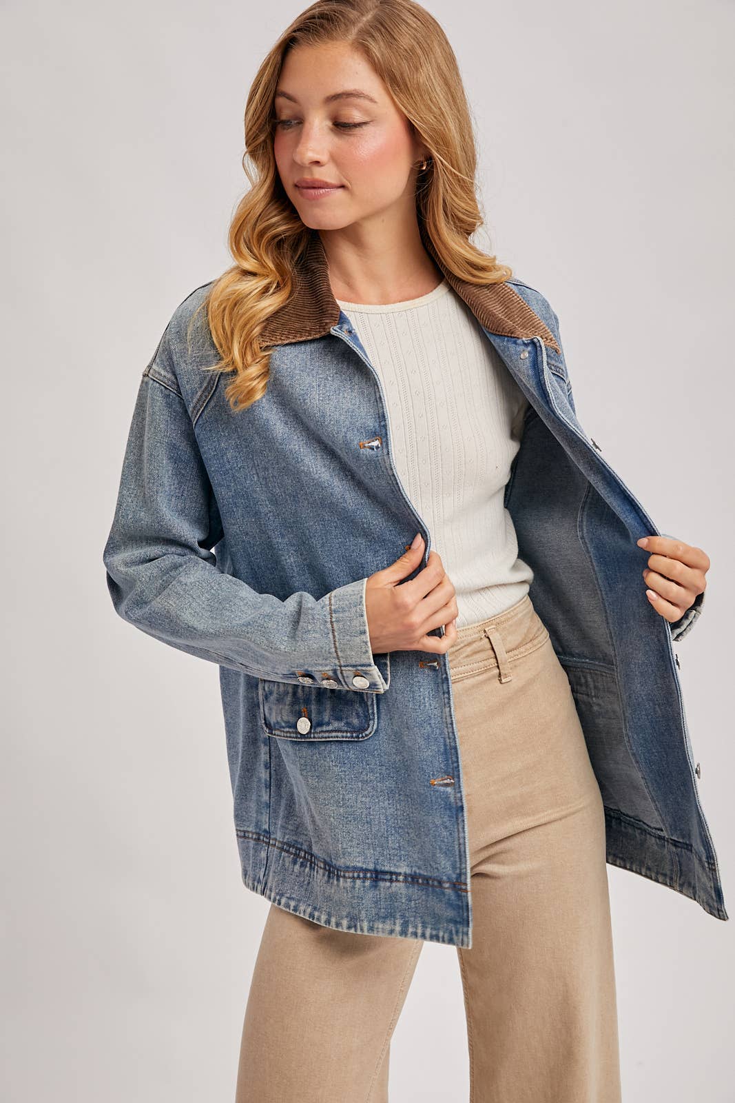 DENIM CORDUROY COLLAR CONTRAST BARN COAT