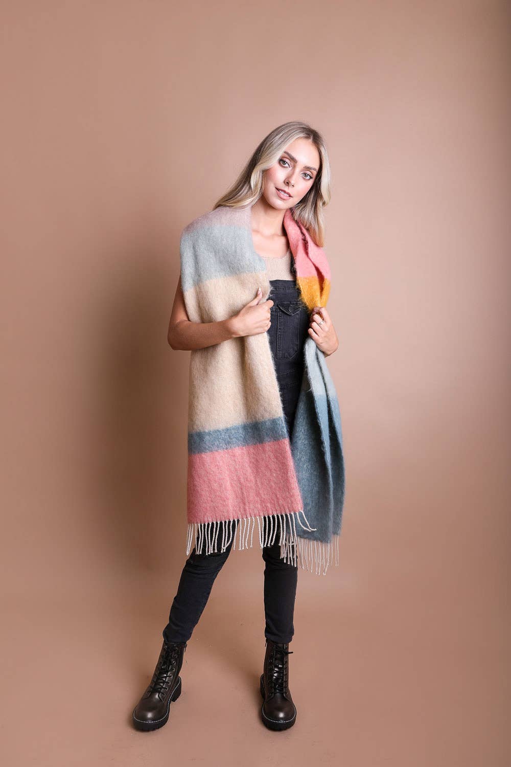 Winter Color Block Faux Mohair Scarf - LT224
