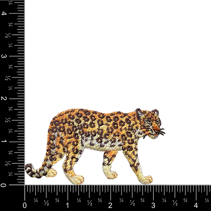 Natural Leopard - Full Body - Walking Right - Iron on Applique - Embroidered Patch - 155474A
