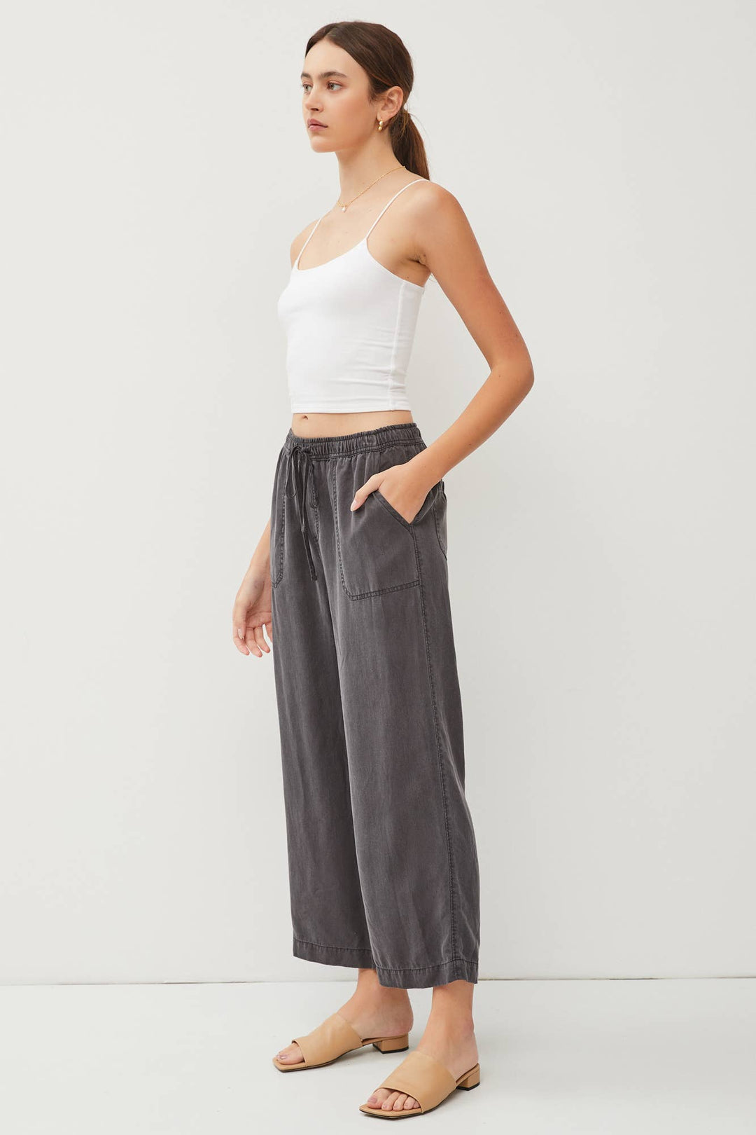 TENCEL DRAWSTRING WIDE LEG PANTS BC234