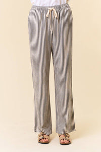 LINEN BLEND STRIPE WIDE LEG PANTS