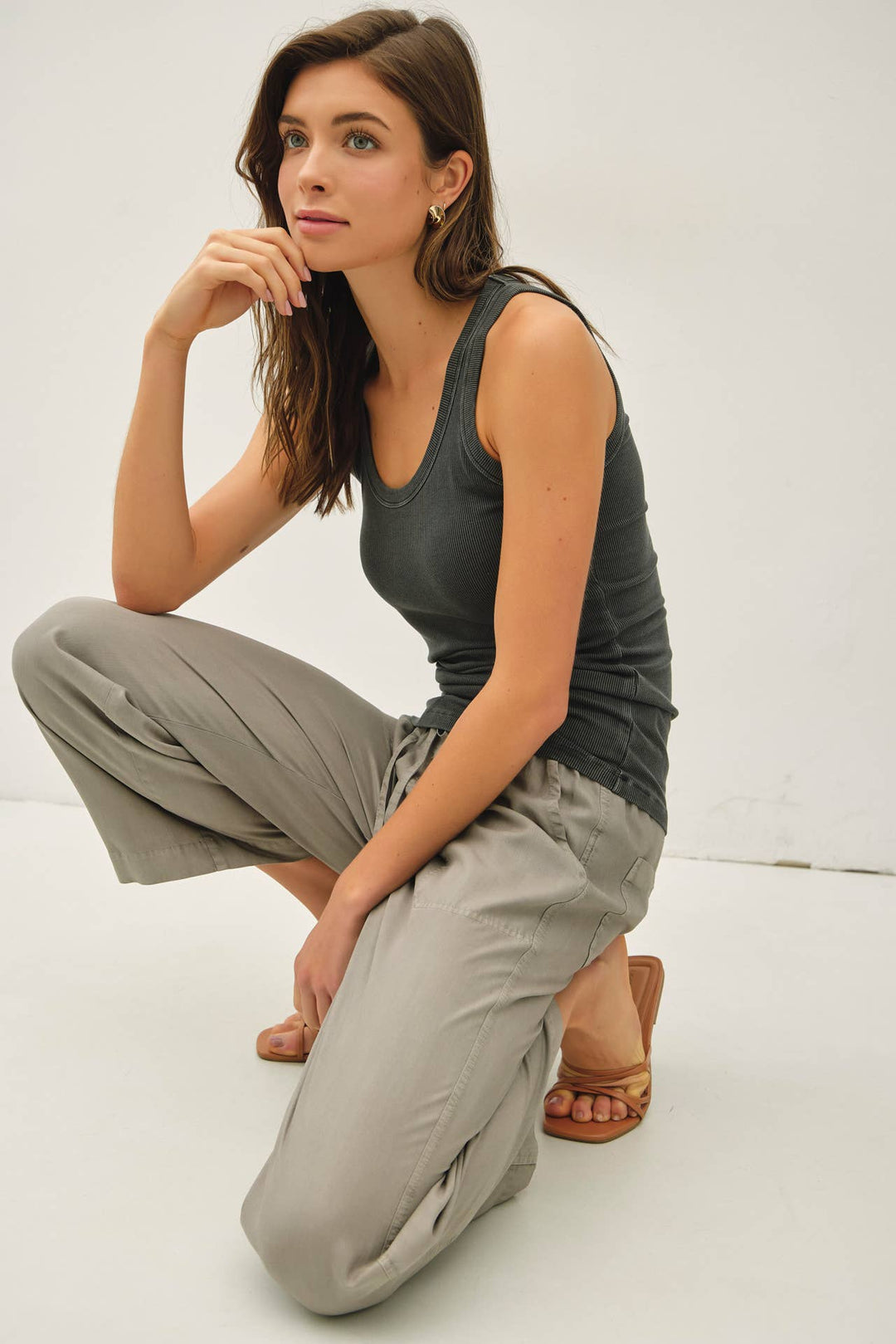 TENCEL DRAWSTRING WIDE LEG PANTS BC234