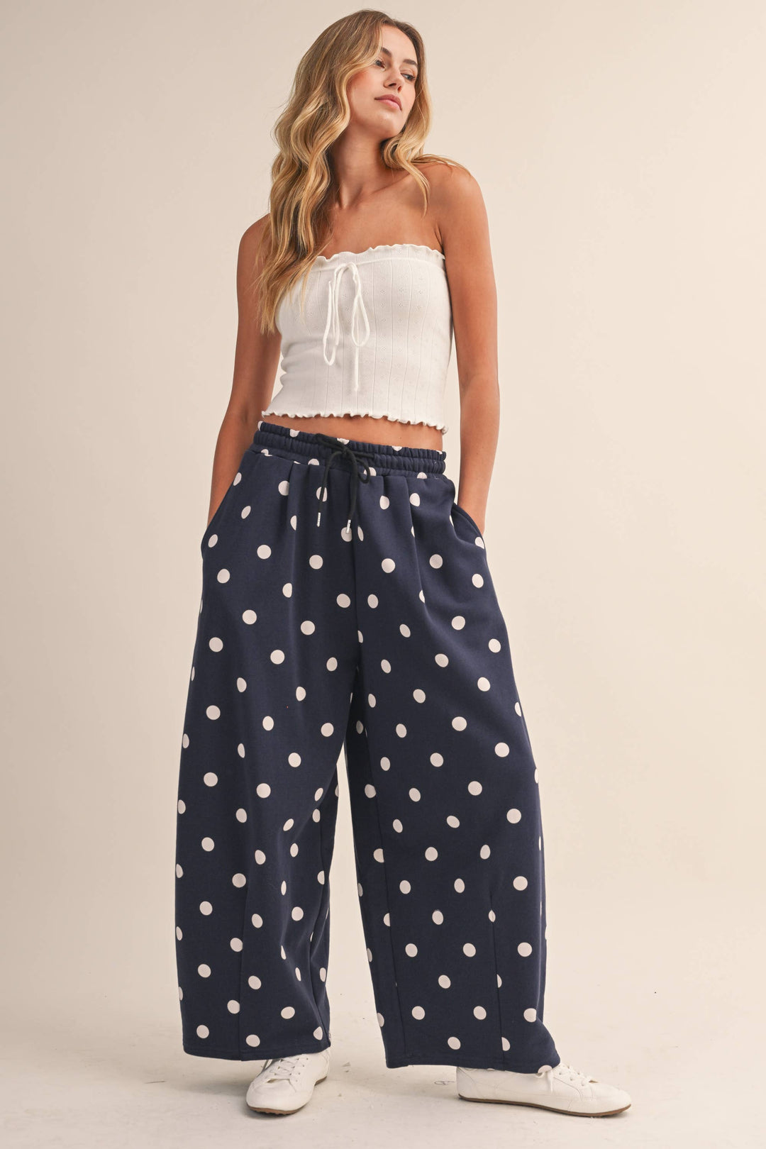 IP1506 POLKA DOT PRINTED BARREL CASUAL SWEATPANTS