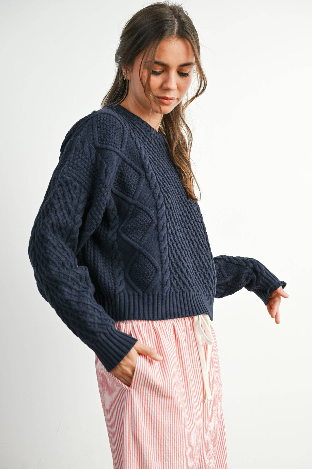 Fall Casual Solid Cable Knit Sweater - BMW719