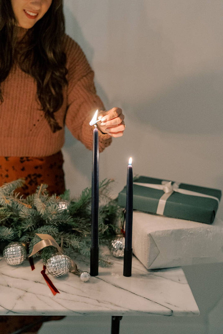 Midnight Blue | Dipped Beeswax Taper Candles | All Natural