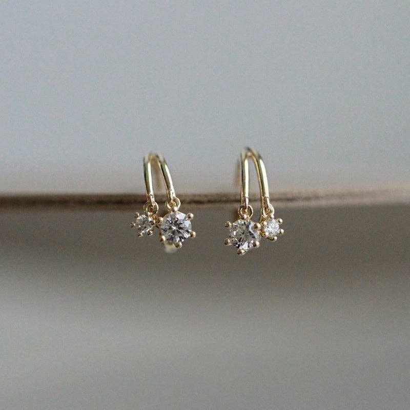 Dual Row Split CZ Drop Hoop Earrings in 925 Sterling Silver