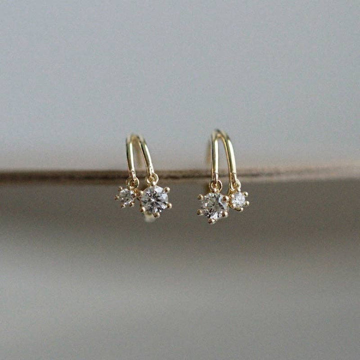 Dual Row Split CZ Drop Hoop Earrings in 925 Sterling Silver