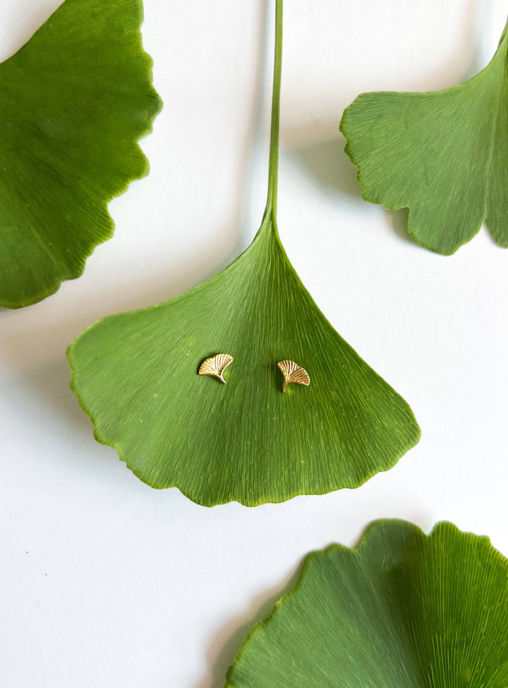 Gold Ginkgo Stud Earrings NC32