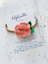 Load image into Gallery viewer, Pink Rose Baby Headband l June Birth Month Flower Gift