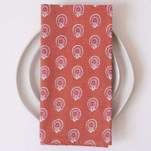 Peacock Dark Terracotta Block Printed Napkins - set of 4 GM17