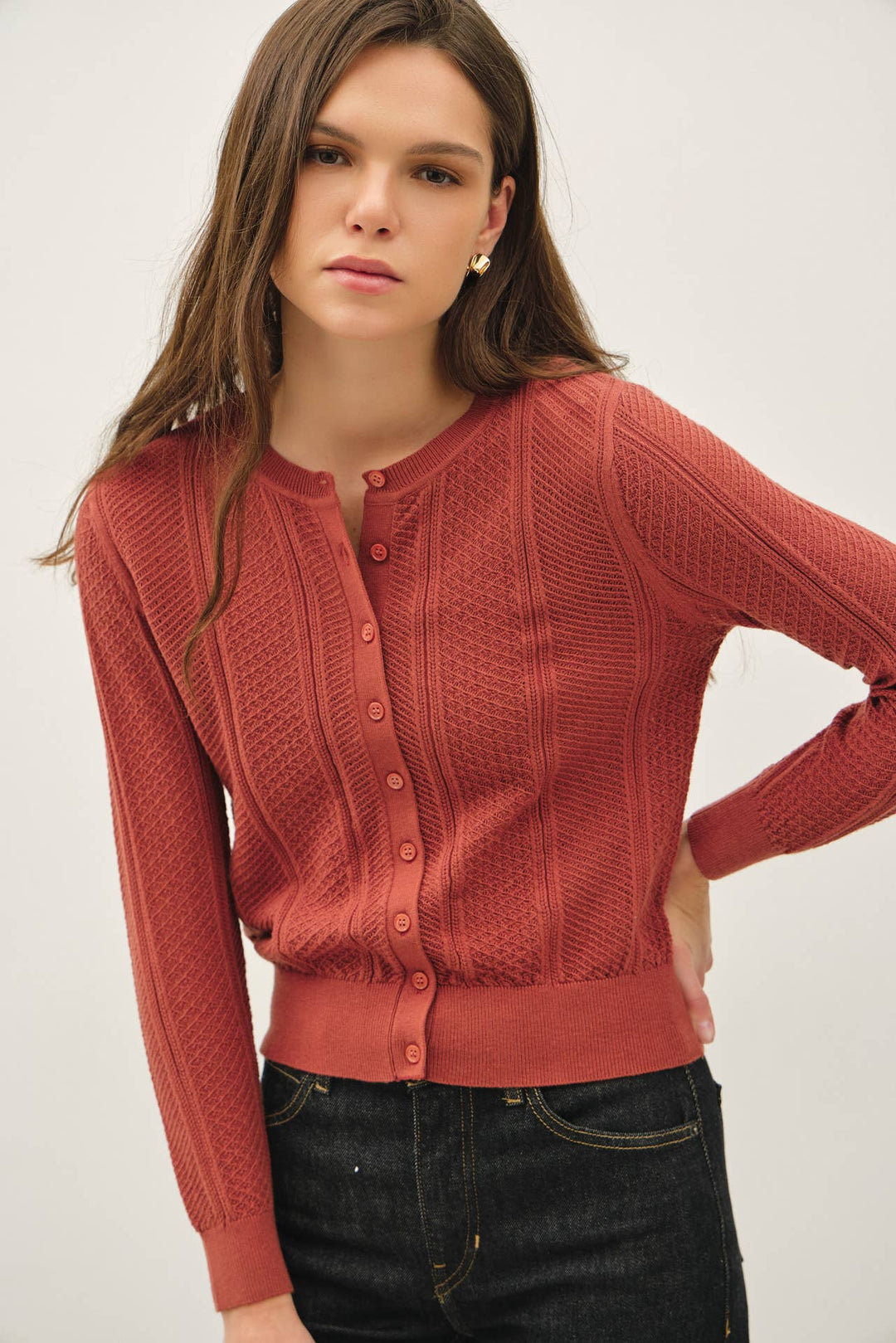 POINTELLE CROPPED SLIM CARDIGAN BC642