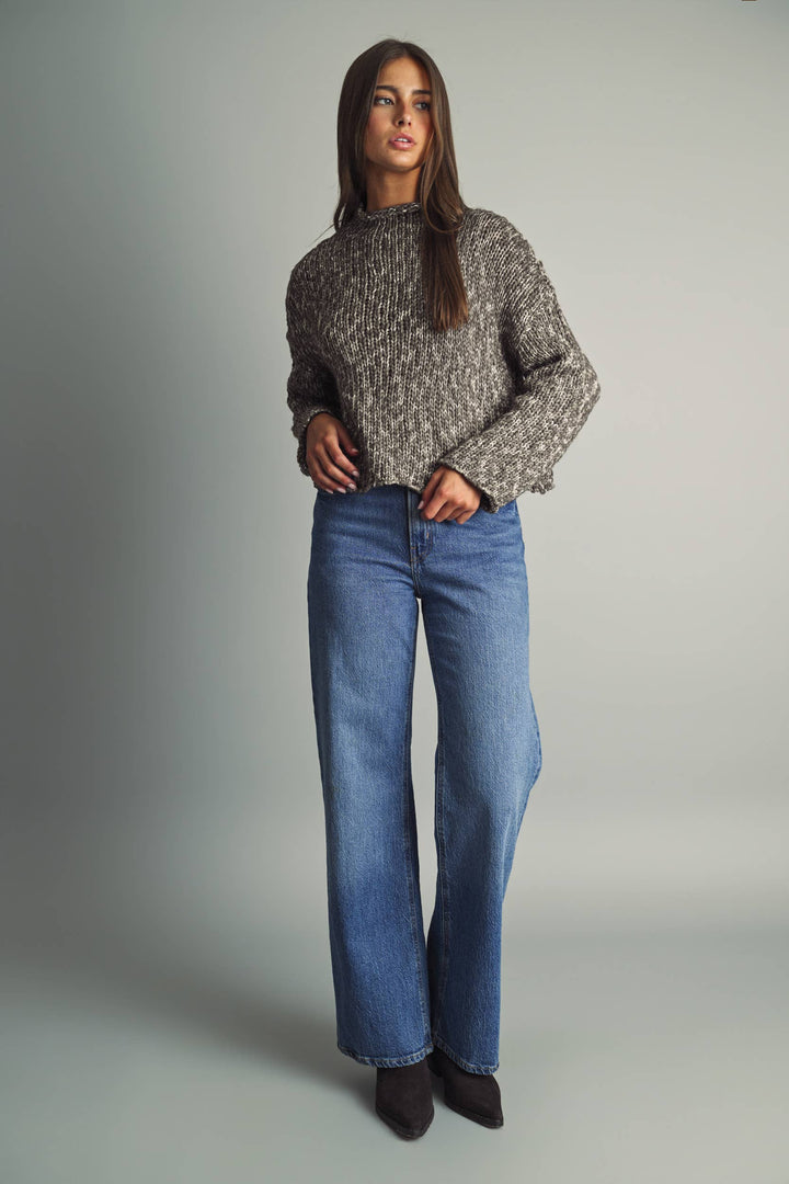 T673   ROLL HEMMING LONG SLEEVE SWEATER TOP