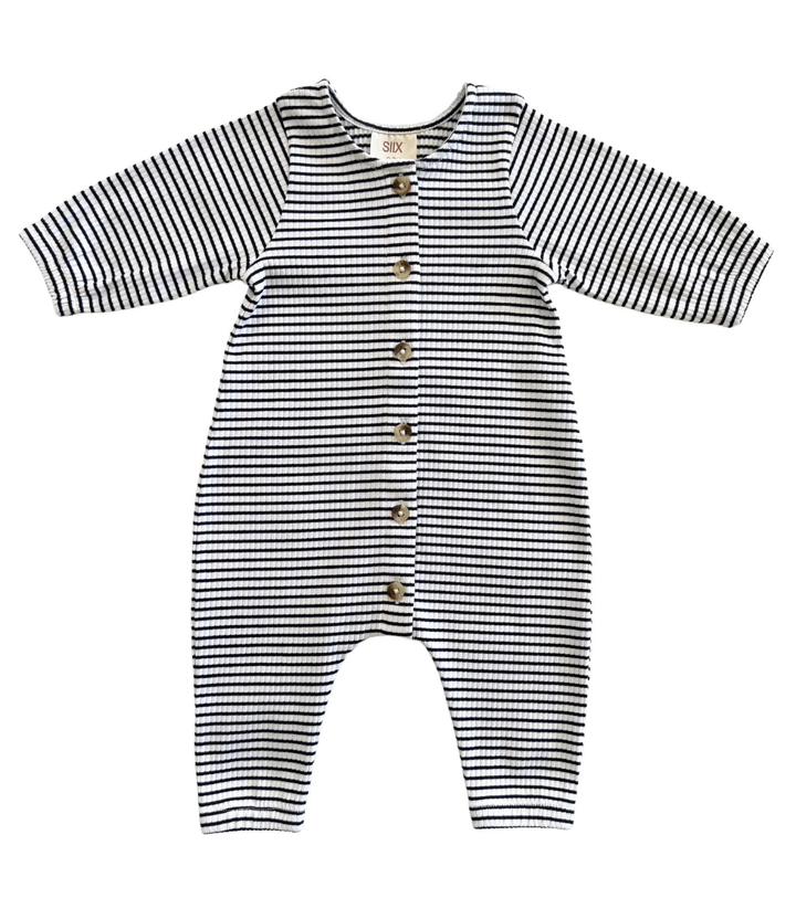 Black Stripe / Organic Ribbed Long Sleeve Bay Jumpsuit SIIXB