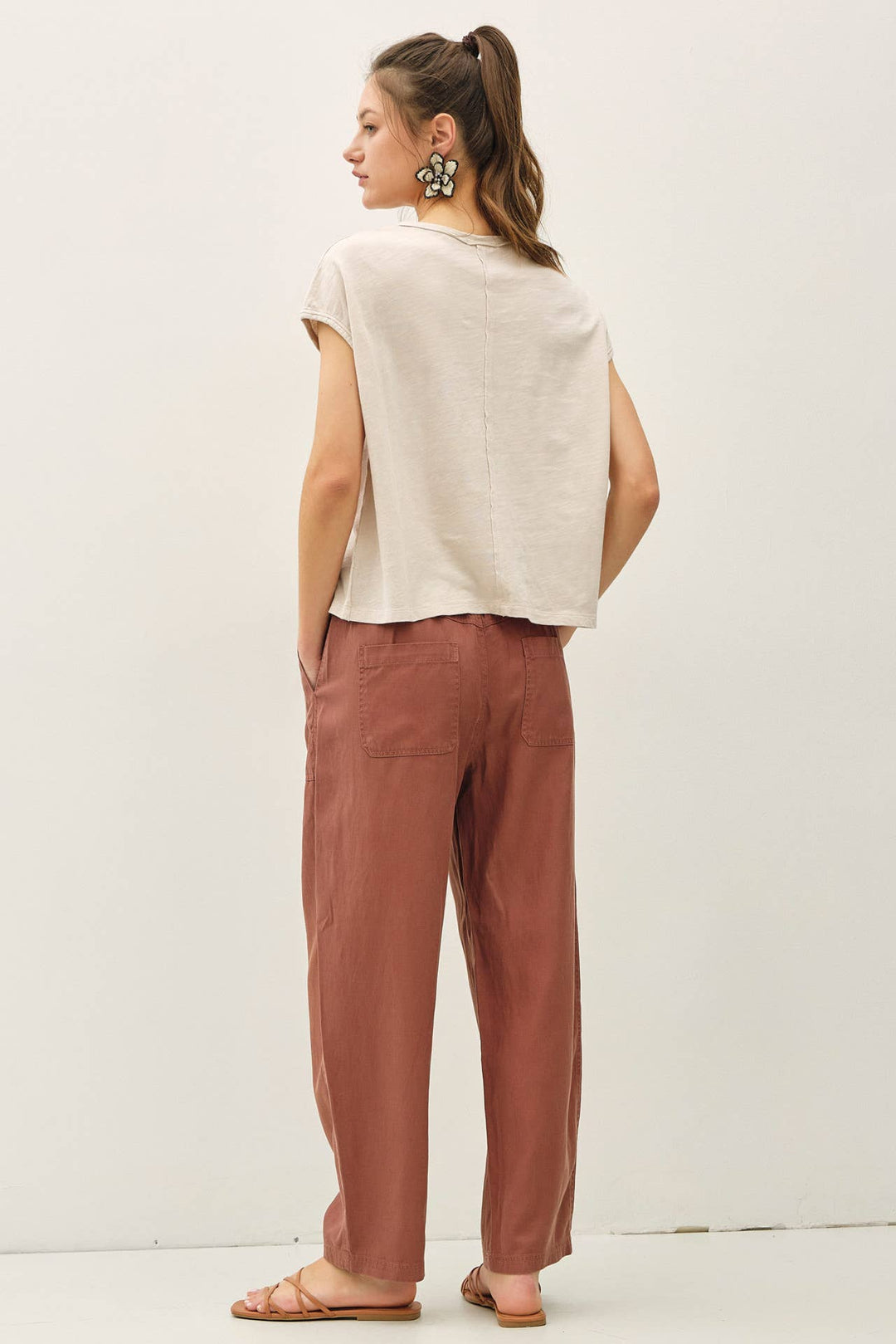TENCEL LINEN BLEND BARREL TAPERED PANTS BC562