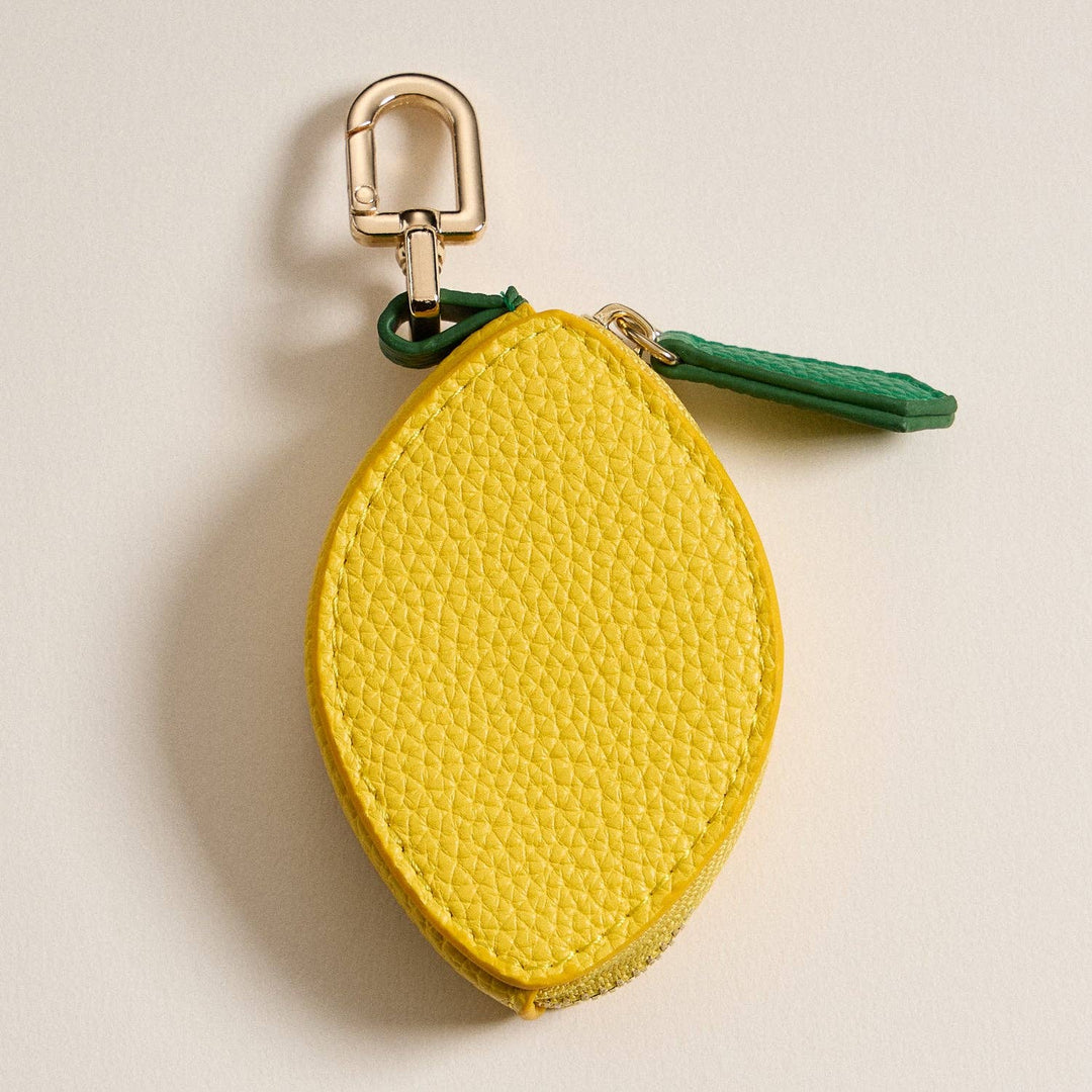 Lemon-Shaped Leather Pouch Keychain with Gold Clasp FR102