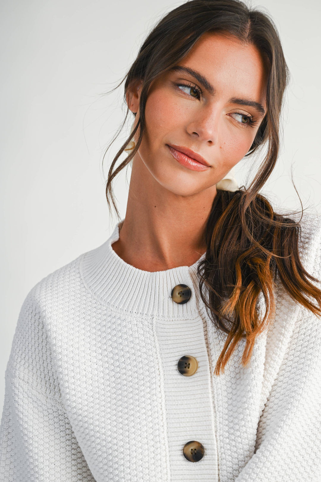 336K Textured Button Front Cardigan Sweater