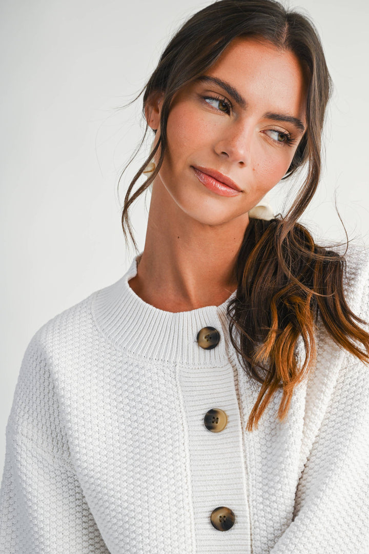 336K Textured Button Front Cardigan Sweater