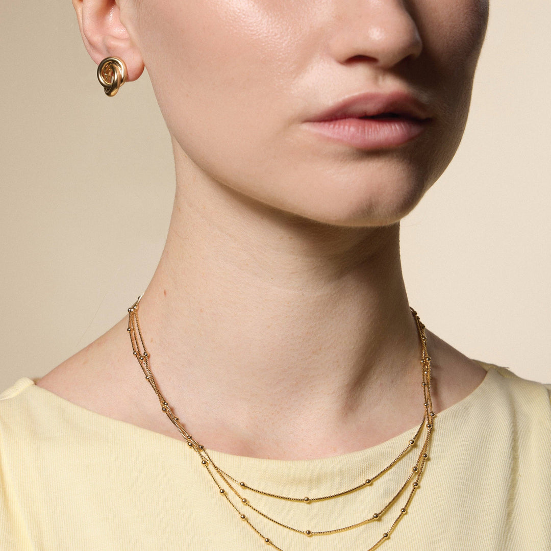 Gold Filled Layered Beaded Chain Necklace FM998