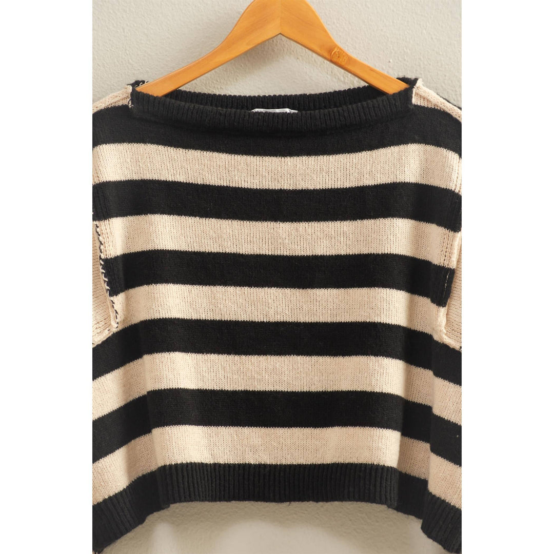 Relaxed Fit Striped Boat Neck Sweater  DS29