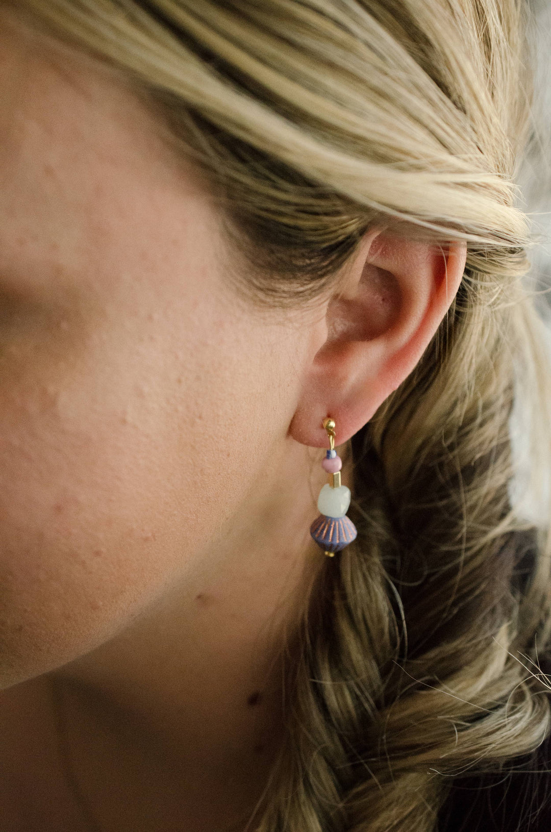 Blue and purple beaded dangle earrings JM133