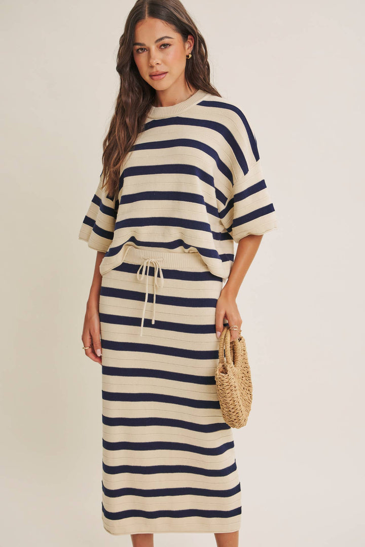 WEEKEND IN CANNES SOFT DRAPE COTTON STRIPE RELAXED SWEATER FB289
