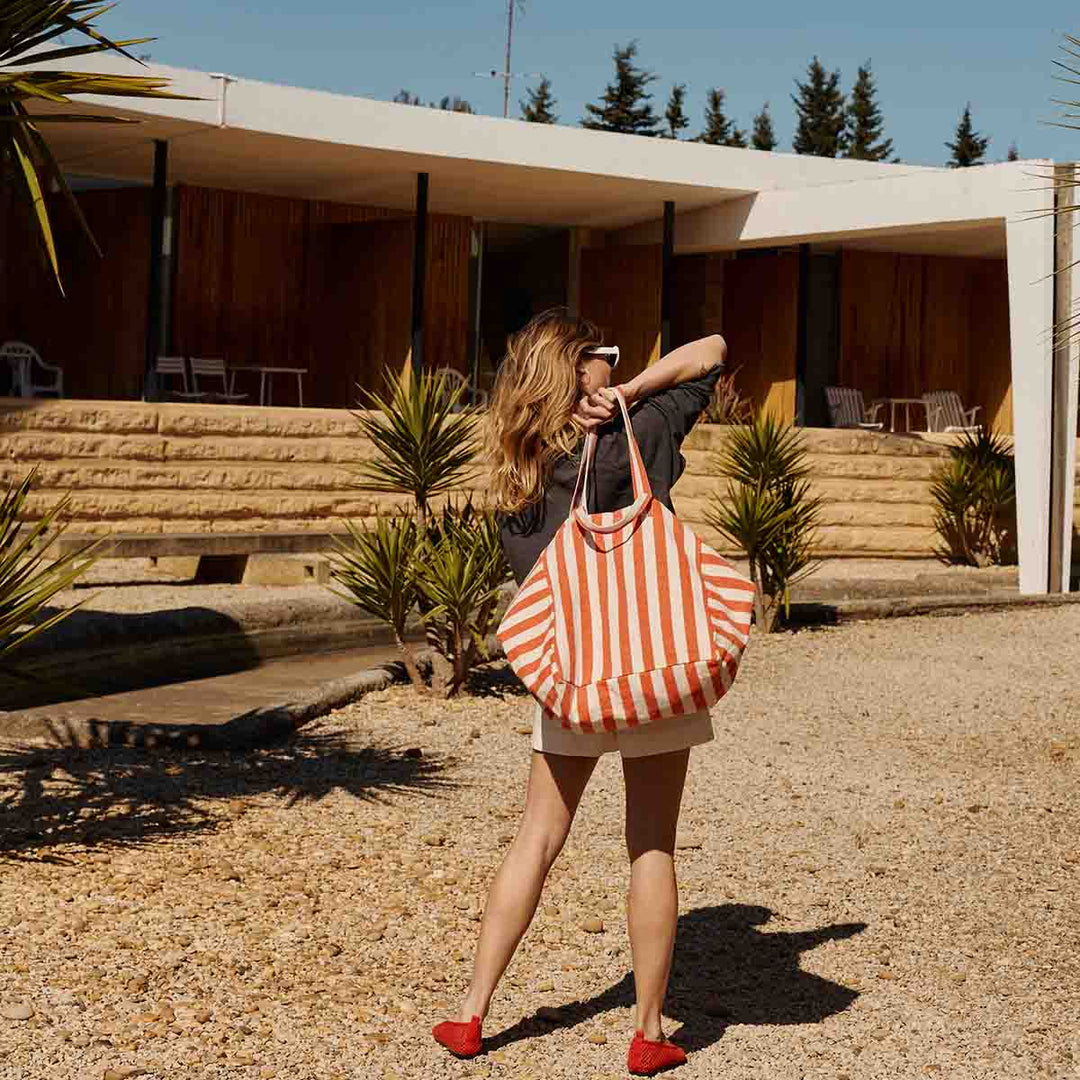 ELISA TOTE BAG STRIPES GREIGE / TOMATO