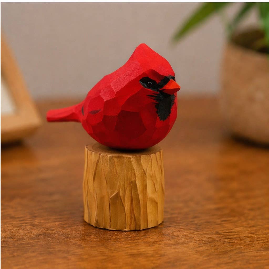 Hand-Painted Carved Wood Bird Figurine