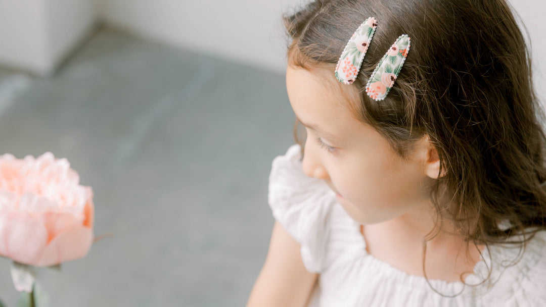 Quincy Navy Blue Floral Fabric Hair Clips FC05