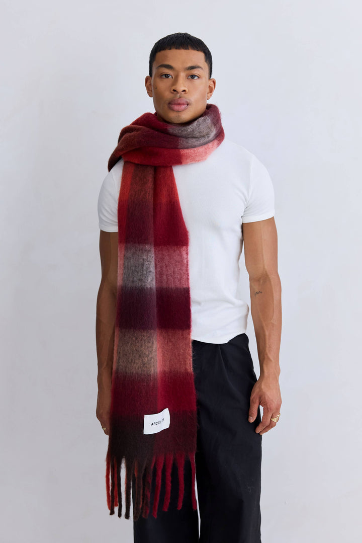 The Reykjavik Scarf - 100% Recycled - Burgundy check - FW26