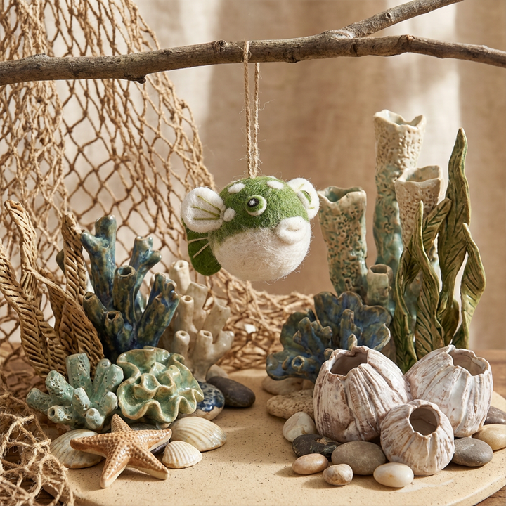 Handmade Felt Puffer Fish Sealife Hanging Dec
